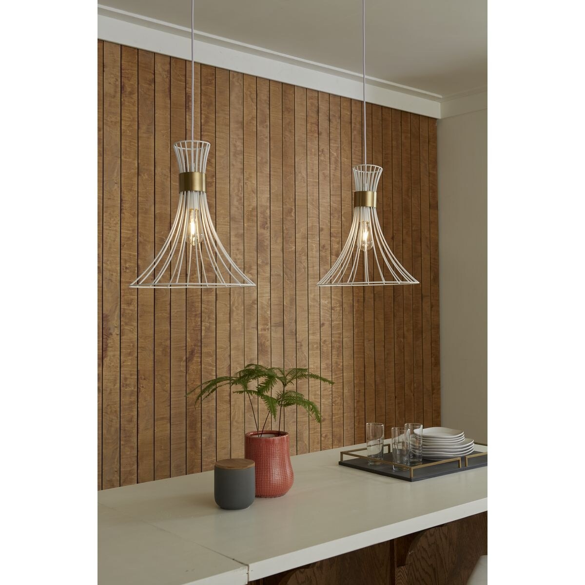 Lorin Collection One-Light Mid-Century Modern Satin White Metal Pendant Light - 18 in x 18 in x 16 in