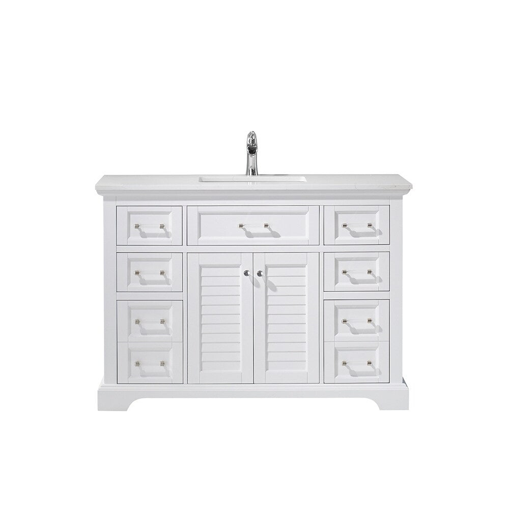 Lorna 48" Single Vanity in White with Artificial Fine white stone countertop Without Mirror