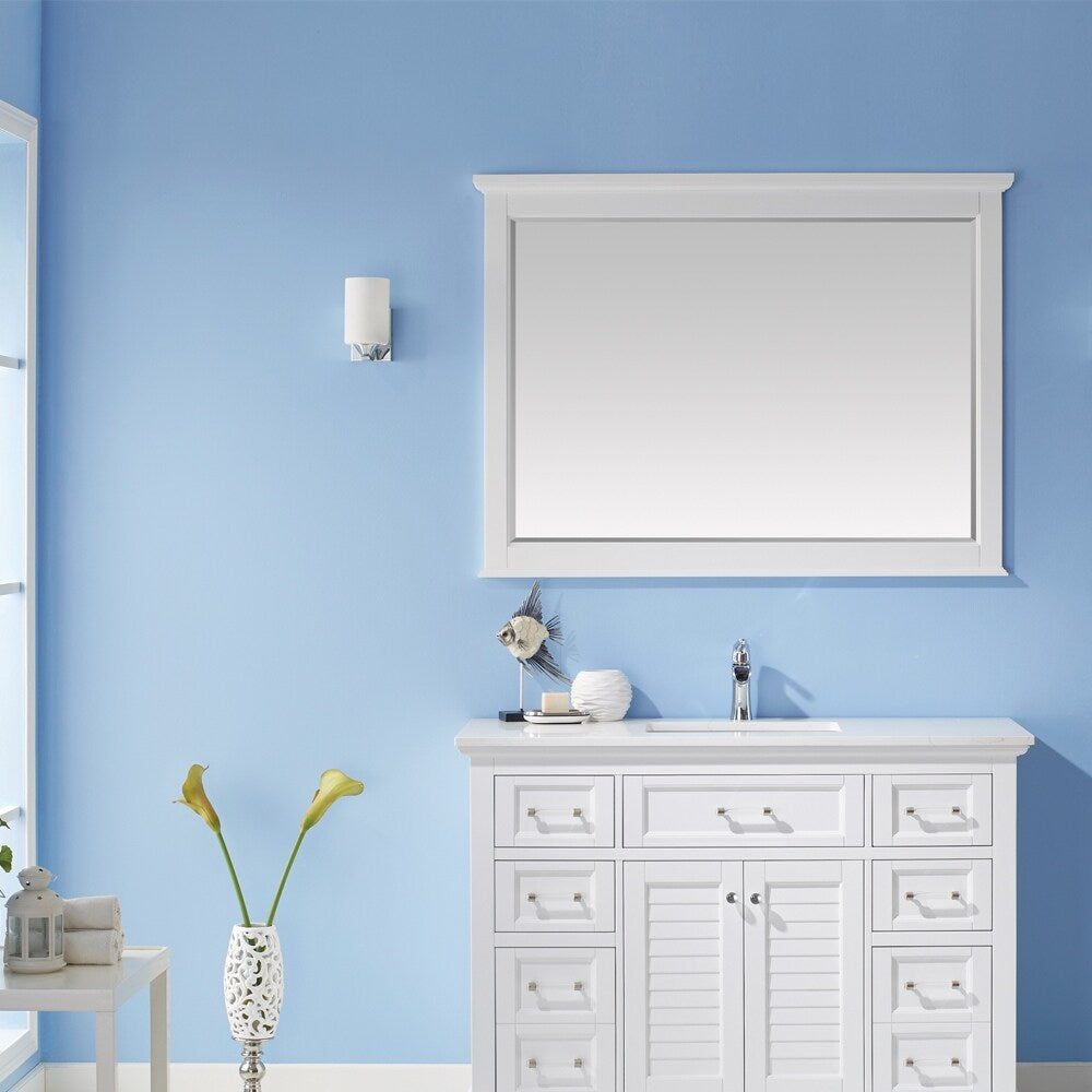 Lorna 48 Inch Rectangular Bathroom/Vanity Framed Wall Mirror In White - 48 inches