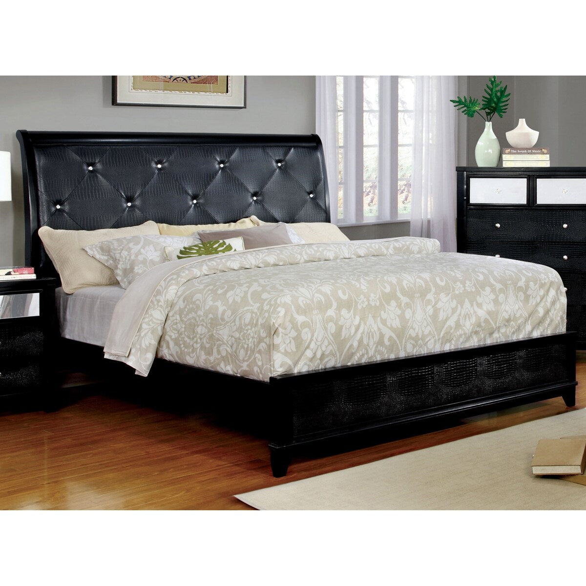 Furniture of America Nazy Contemporary Leatherette Tufted Panel Bed