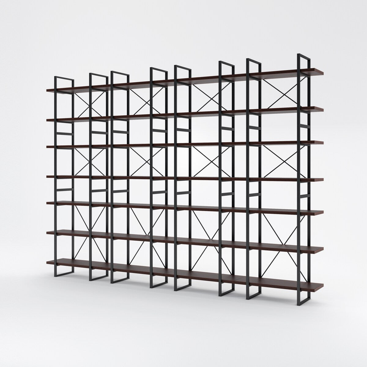 Lotus Home Dark Walnut Color Bookcase - 99.6" H x 142" W x 12.5" D