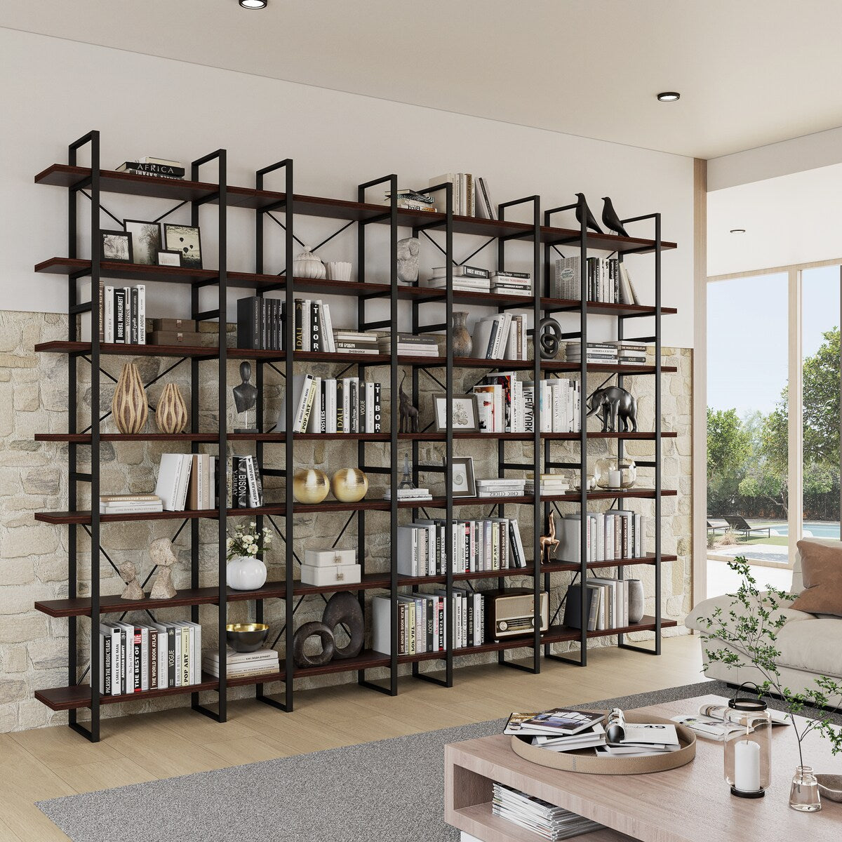 Lotus Home Dark Walnut Color Bookcase - 99.6" H x 142" W x 12.5" D