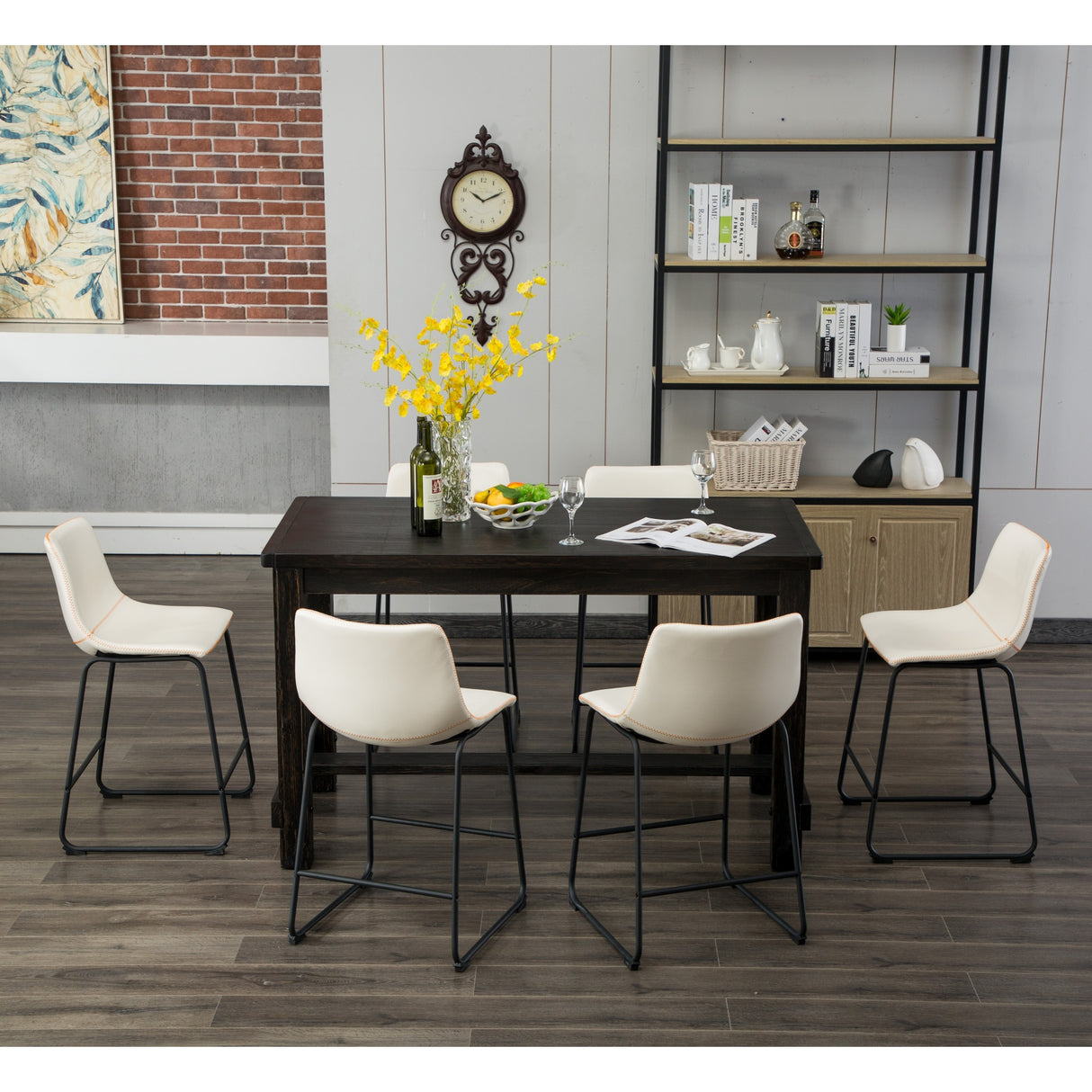 Roundhill Furniture Lotusville 7-pc. Counter-height Black Wood Dining Set