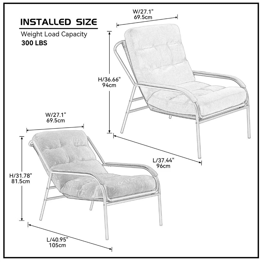 Lounge Recliner Chair, Club Chair with Metal Legs Moveable Cushion - 37"Wx27"Dx31.7"H