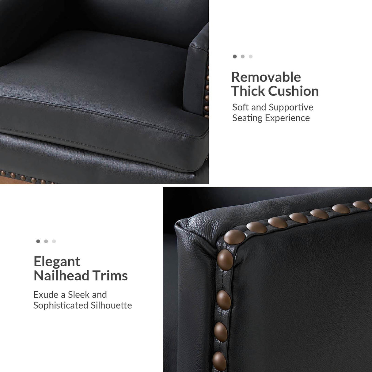 Lourdes Genuine Leather Armchair with Solid Wood Frame and Removable Seat Cushion by HULALA HOME