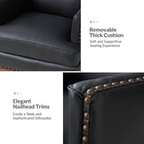 Lourdes Genuine Leather Armchair with Solid Wood Frame and Removable Seat Cushion by HULALA HOME