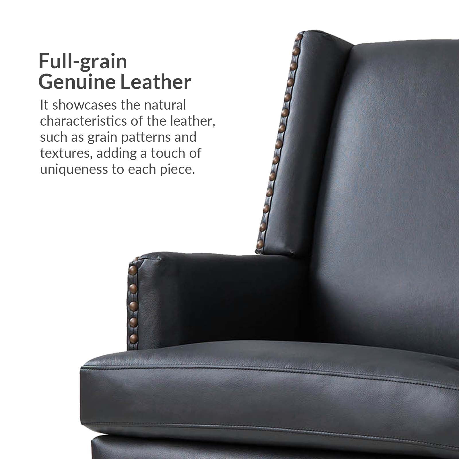 Lourdes Genuine Leather Armchair with Solid Wood Frame and