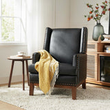 Lourdes Genuine Leather Armchair with Solid Wood Frame and Removable Seat Cushion by HULALA HOME