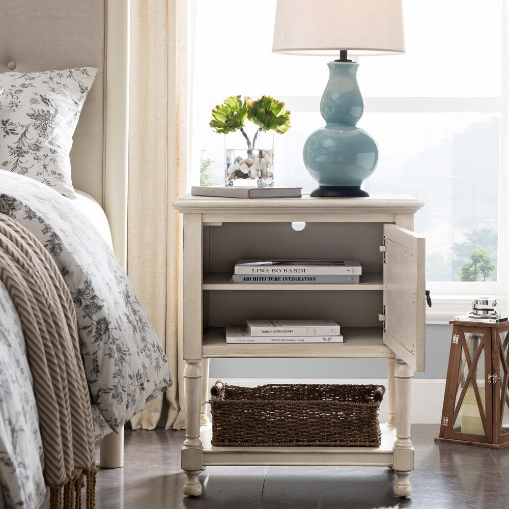 Louvered Charging Door Nightstand Side Table Cabinet