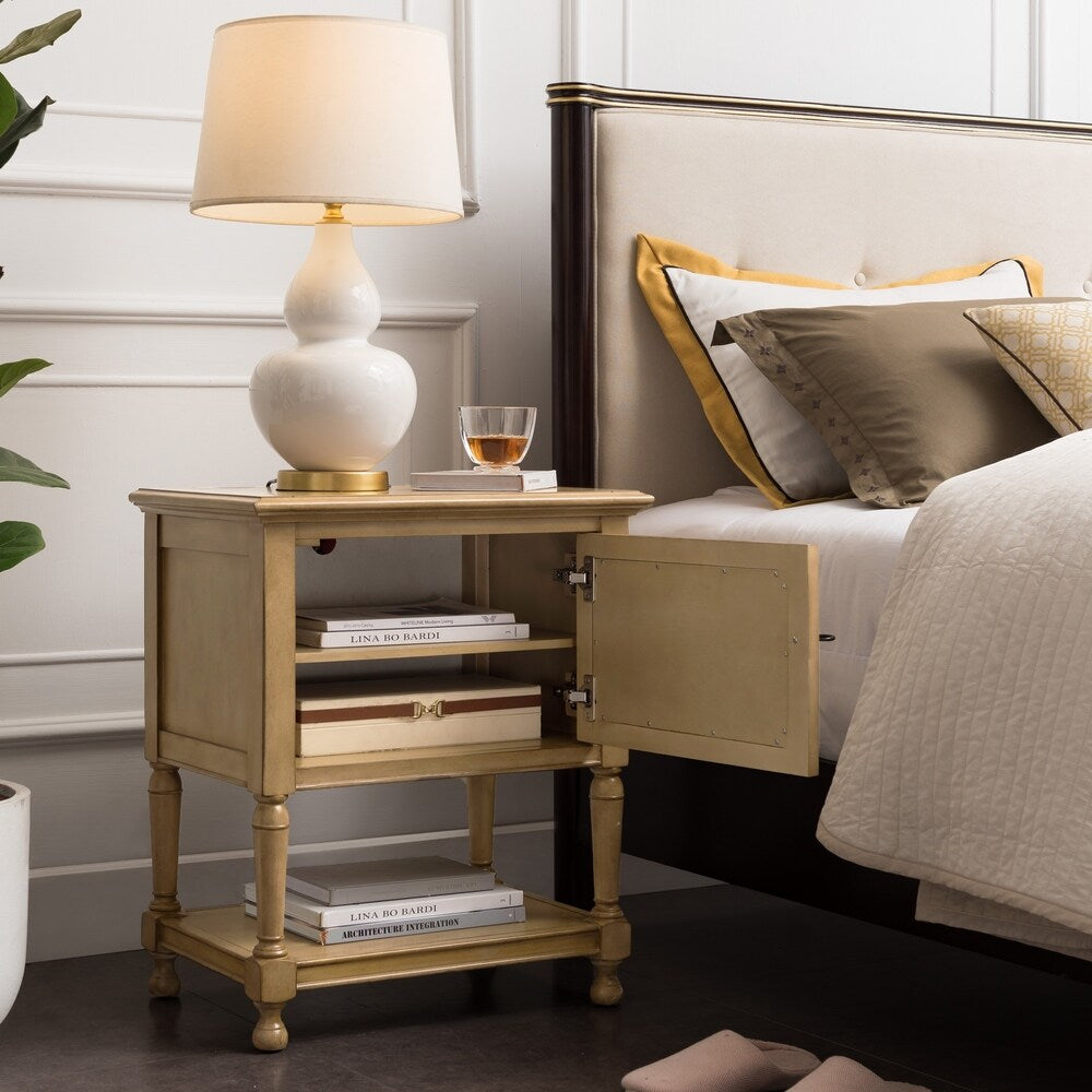 Louvered Charging Door Nightstand Side Table Cabinet
