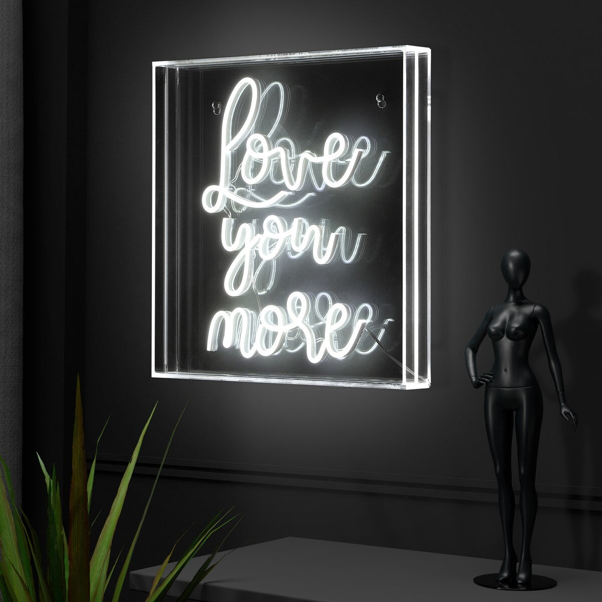 Love You More 15" Square Contemporary Glam Acrylic Box USB Operated LED Neon Light, White by JONATHAN Y