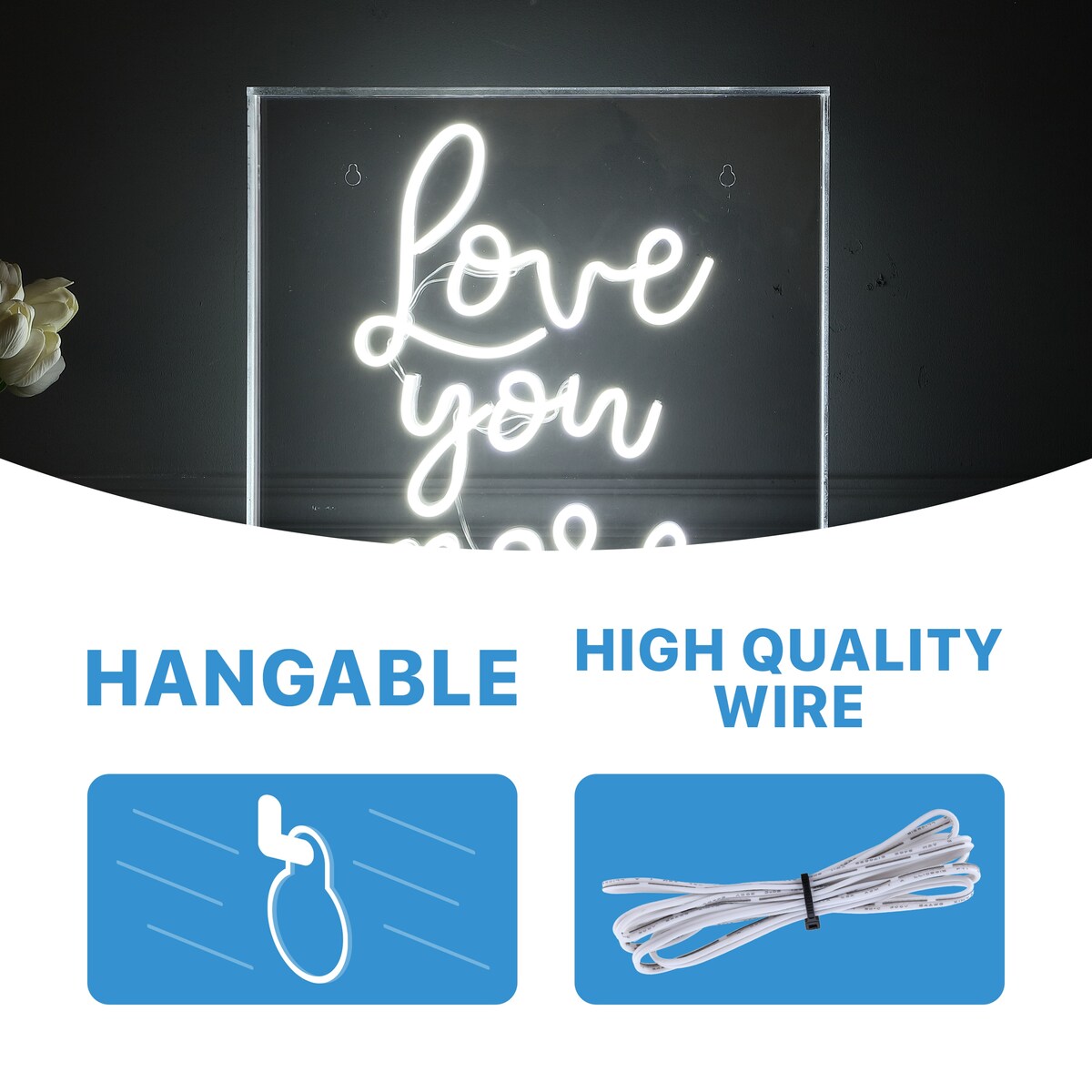 Love You More 15" Square Contemporary Glam Acrylic Box USB Operated LED Neon Light, White by JONATHAN Y