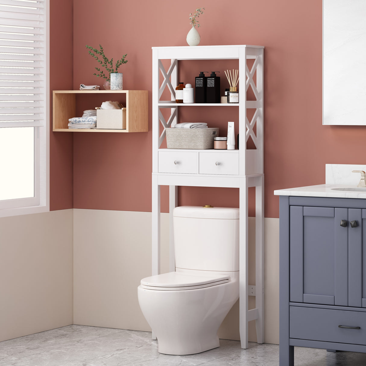 Loverin the Manufactured Wood Over-the-Toilet Storage Rack with Drawers by Christopher Knight Home