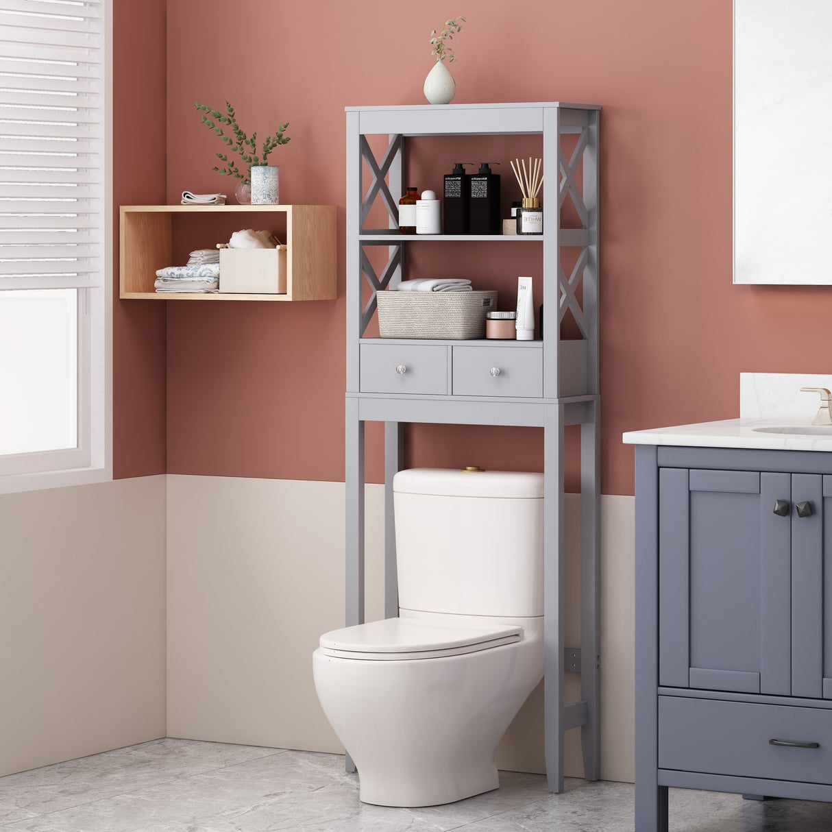 Loverin the Manufactured Wood Over-the-Toilet Storage Rack with Drawers by Christopher Knight Home