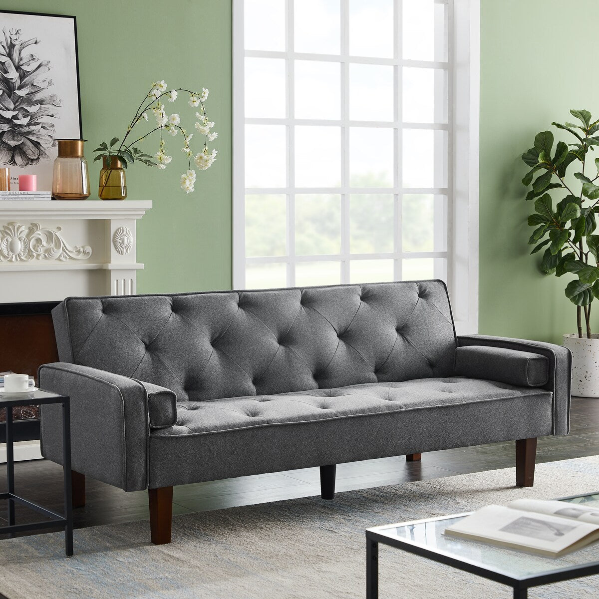 Loveseat Convertible Sofa Bed, Living Room Accent Sofa, Pillow Back Sofa