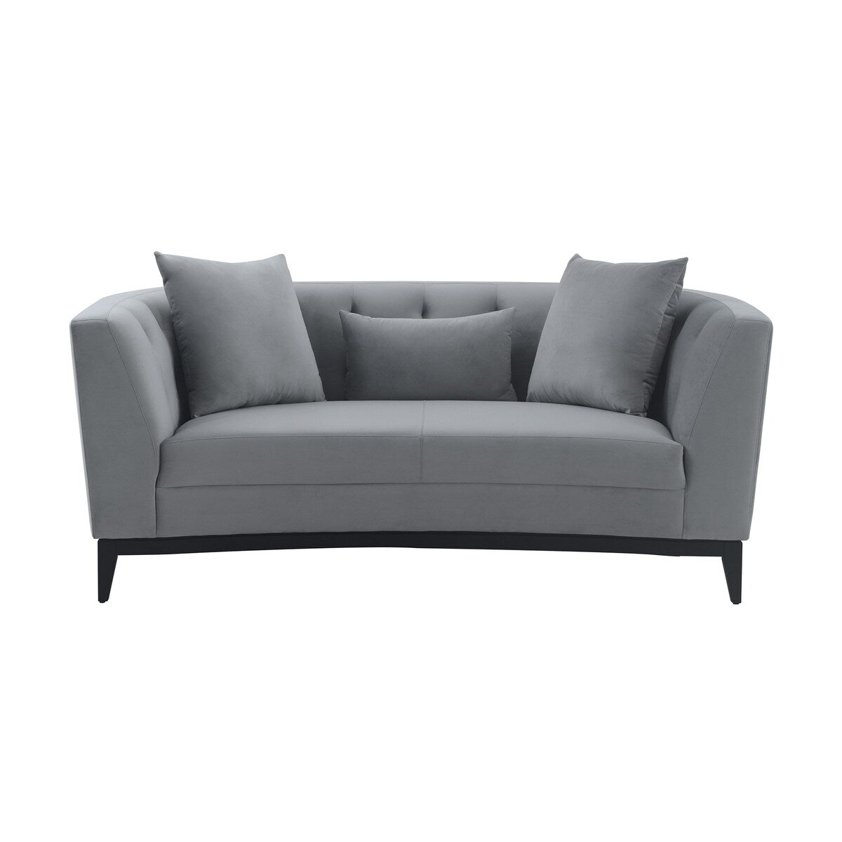 Loveseat with Curved Button Tufted Back and Wooden Base, Gray