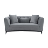 Loveseat with Curved Button Tufted Back and Wooden Base, Gray