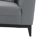 Loveseat with Curved Button Tufted Back and Wooden Base, Gray