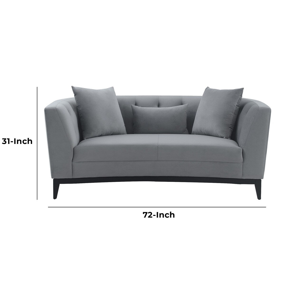 Loveseat with Curved Button Tufted Back and Wooden Base, Gray