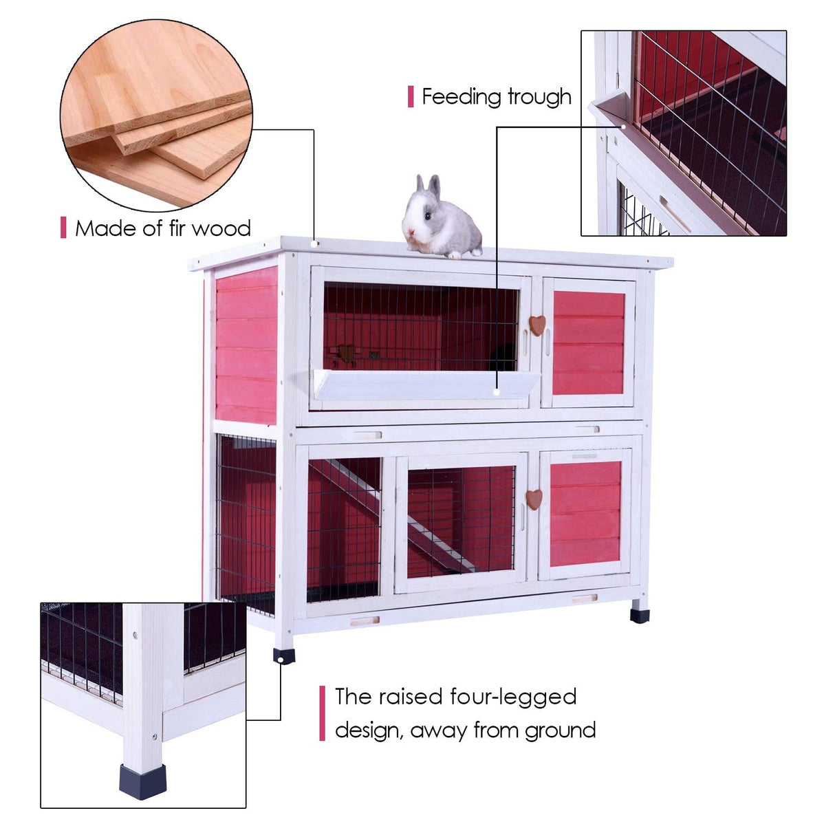 Lovupet Rabbit Hutch Cage with Pull Out Tray, Solid Wood 0323