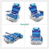 Low Beach Chair 5 Position Lay Flat, Portable Folding Backpack Beach Chairs Heavy Duty with Cooler Bag, Cup Holder