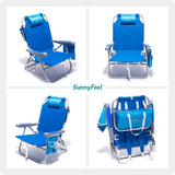 Low Beach Chair 5 Position Lay Flat, Portable Folding Backpack Beach Chairs Heavy Duty with Cooler Bag, Cup Holder