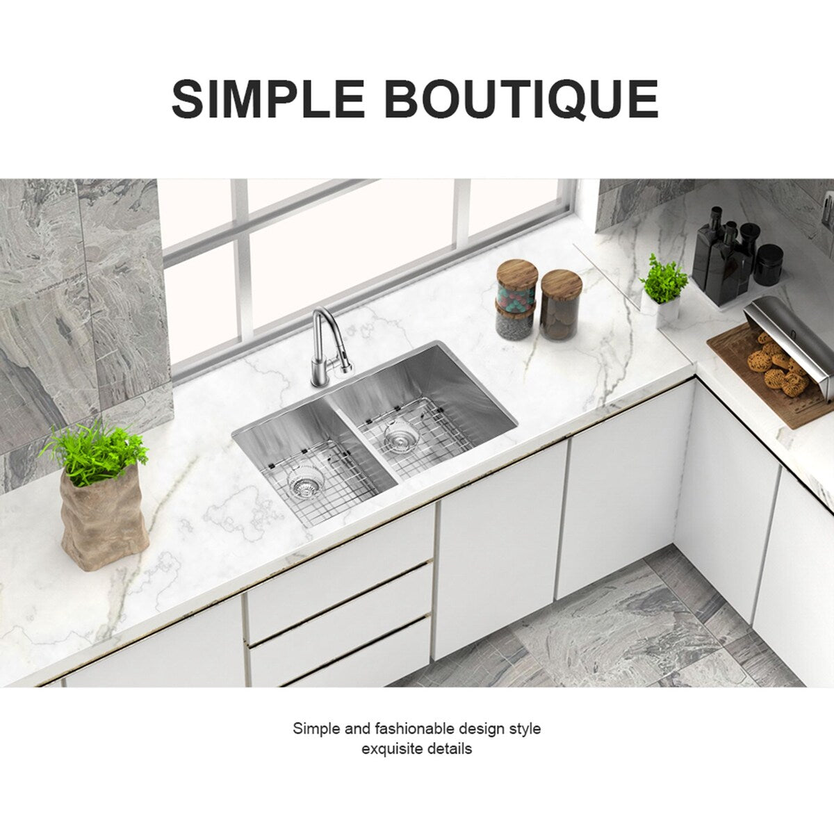 Low-Divide Undermount Double Bowl Stainless Steel Kitchen Sink