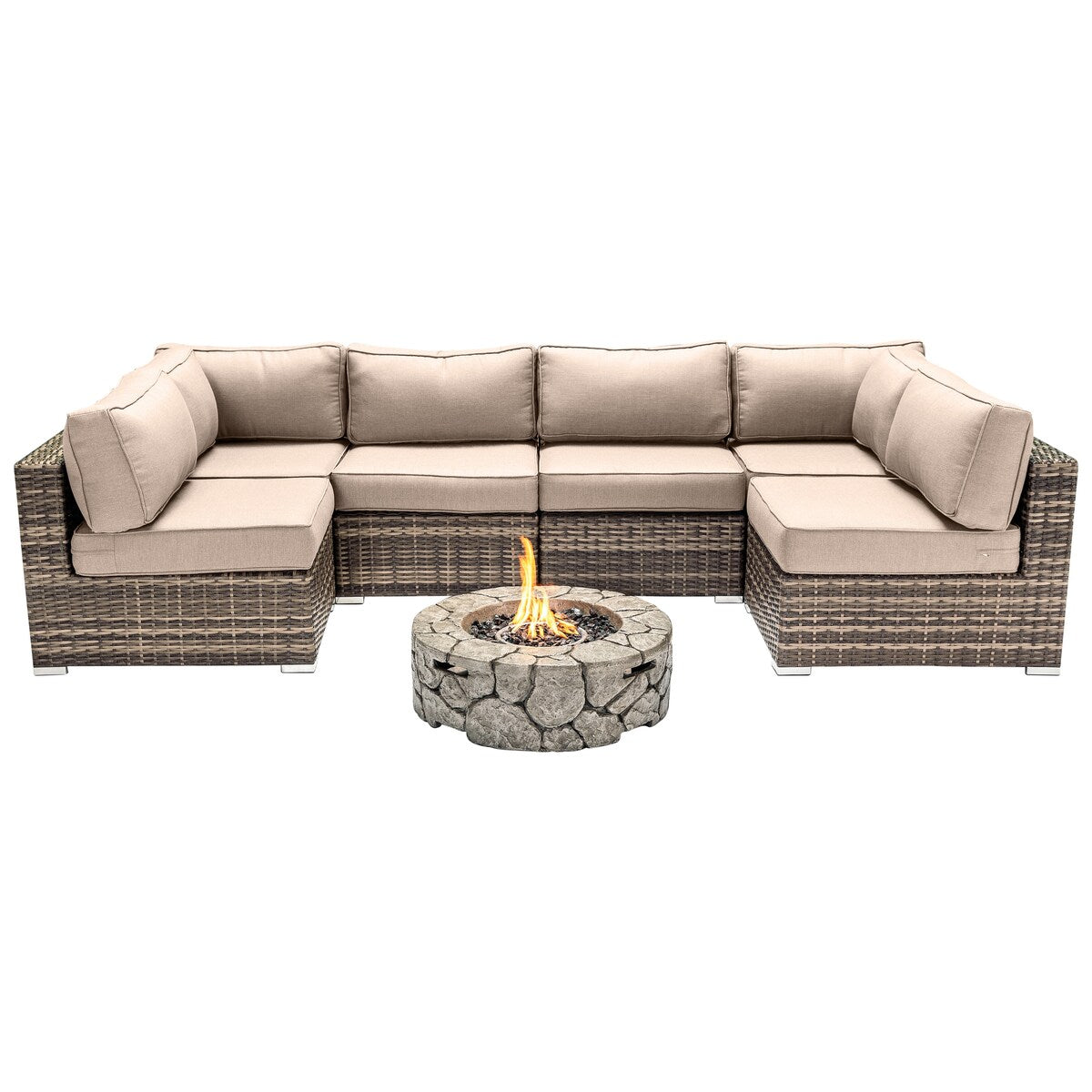 Lsi 4 Person Seating Group With Firepit And Sunbrella Cushions