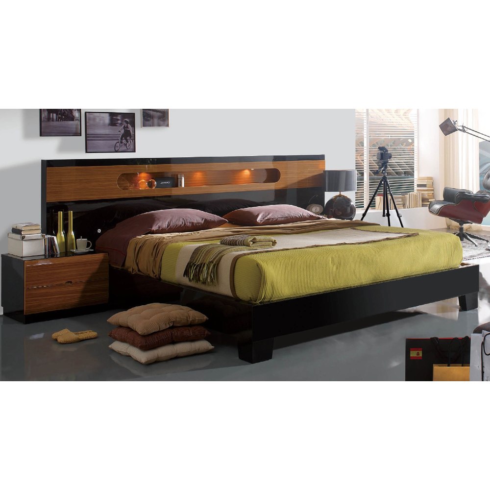 Luca Home Black/Walnut Glossy Bed