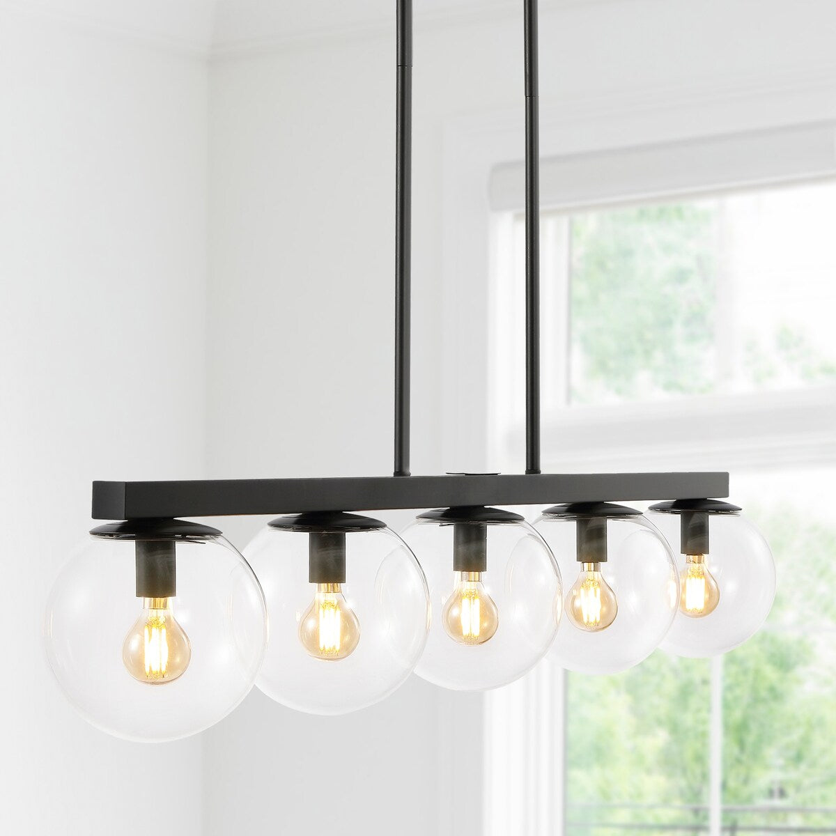 Luca Parisian 45.5" 5-Light Modern Glam Iron Globe Linear LED Pendant by JONATHAN Y