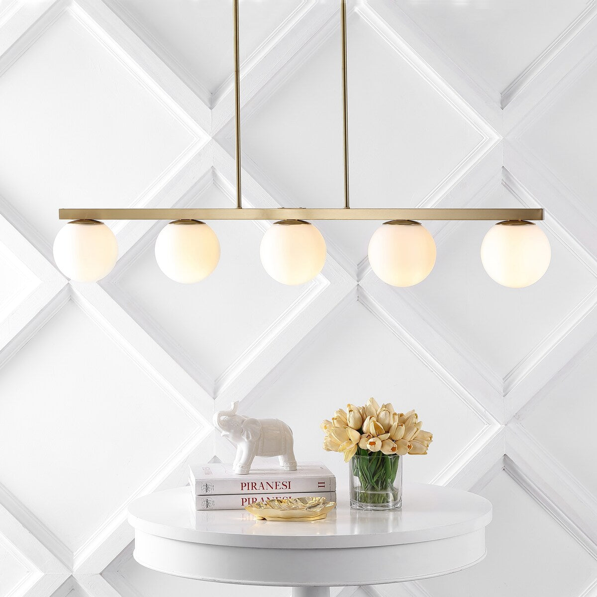 Luca Parisian 45.5" 5-Light Modern Glam Iron Globe Linear LED Pendant by JONATHAN Y