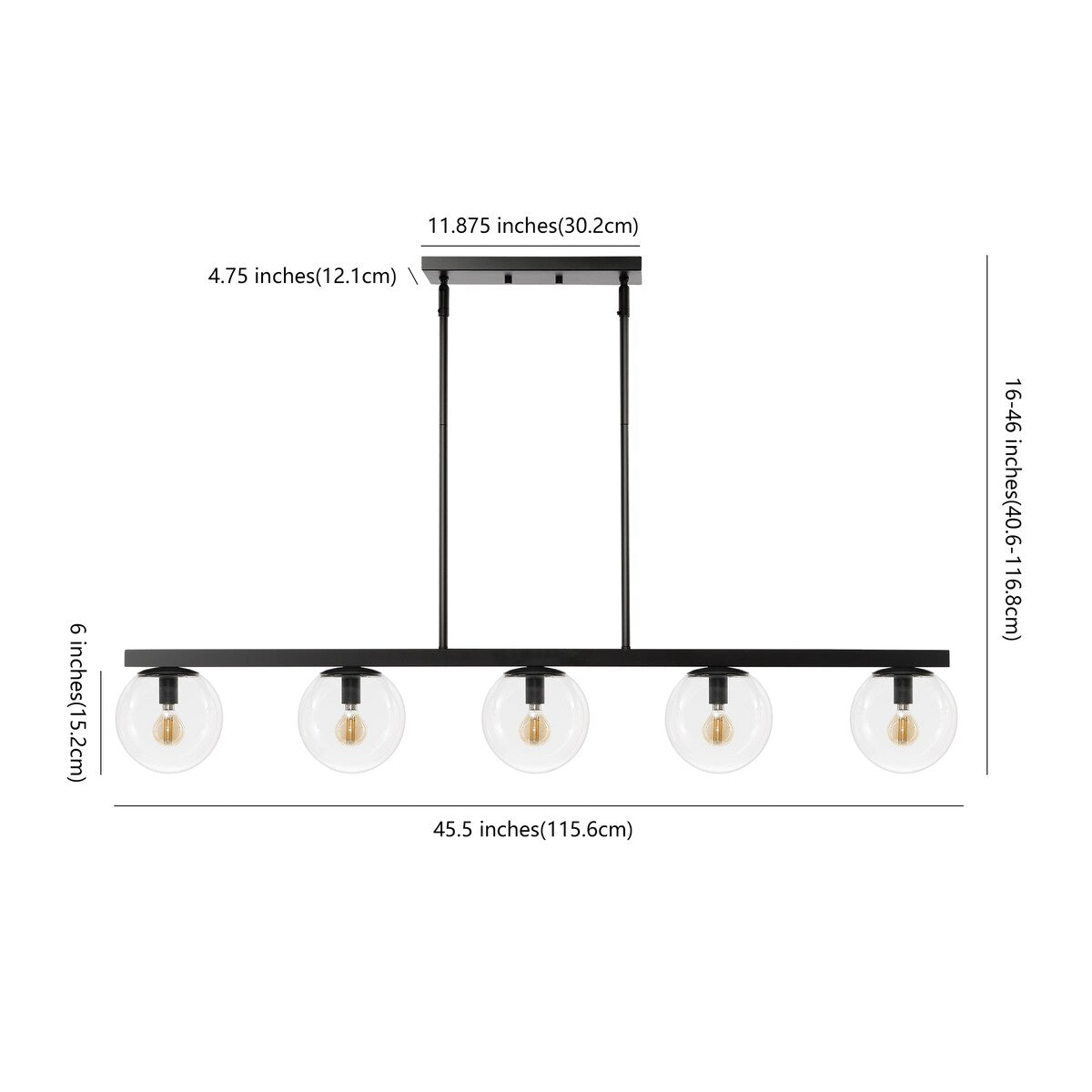 Luca Parisian 45.5" 5-Light Modern Glam Iron Globe Linear LED Pendant by JONATHAN Y