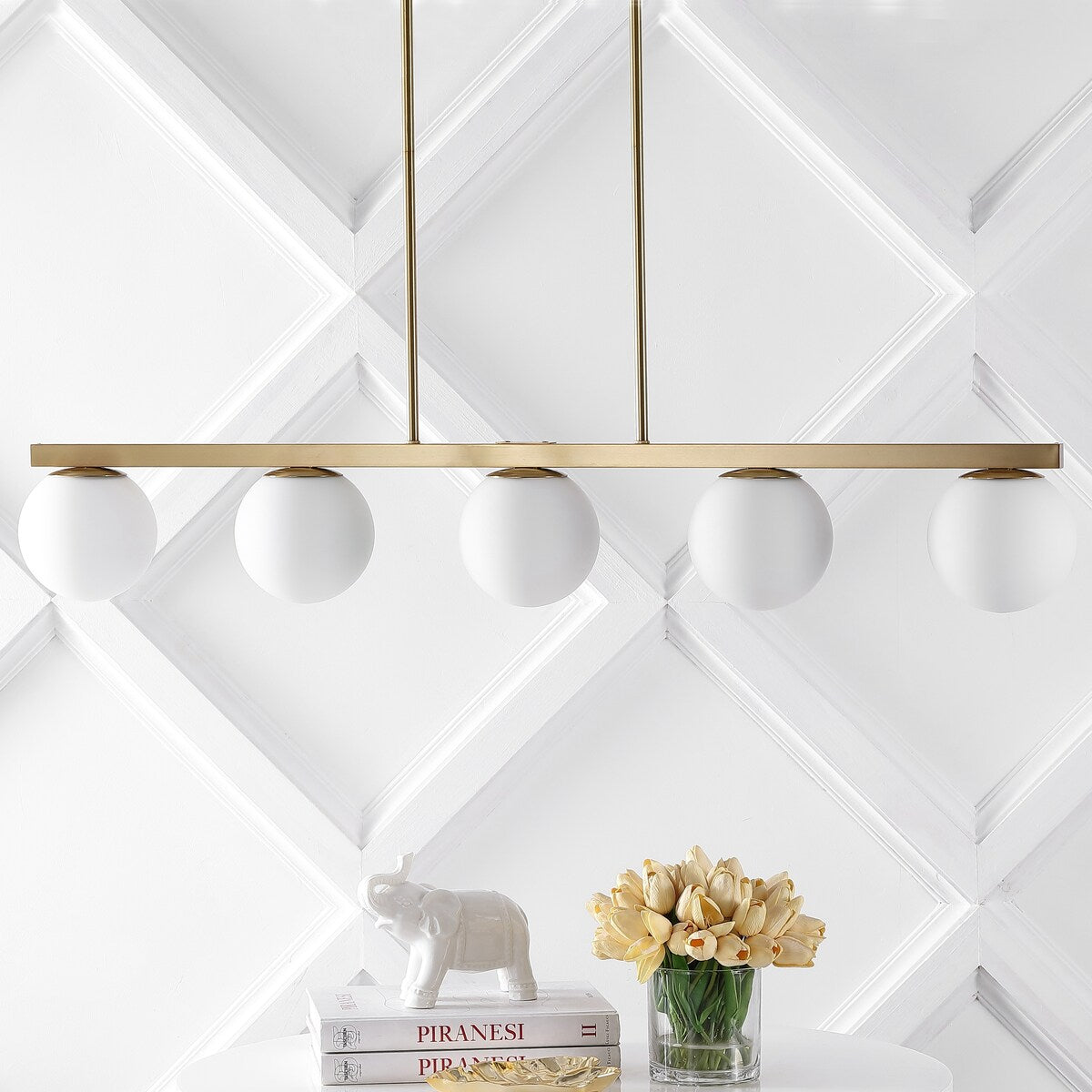 Luca Parisian 45.5" 5-Light Modern Glam Iron Globe Linear LED Pendant by JONATHAN Y