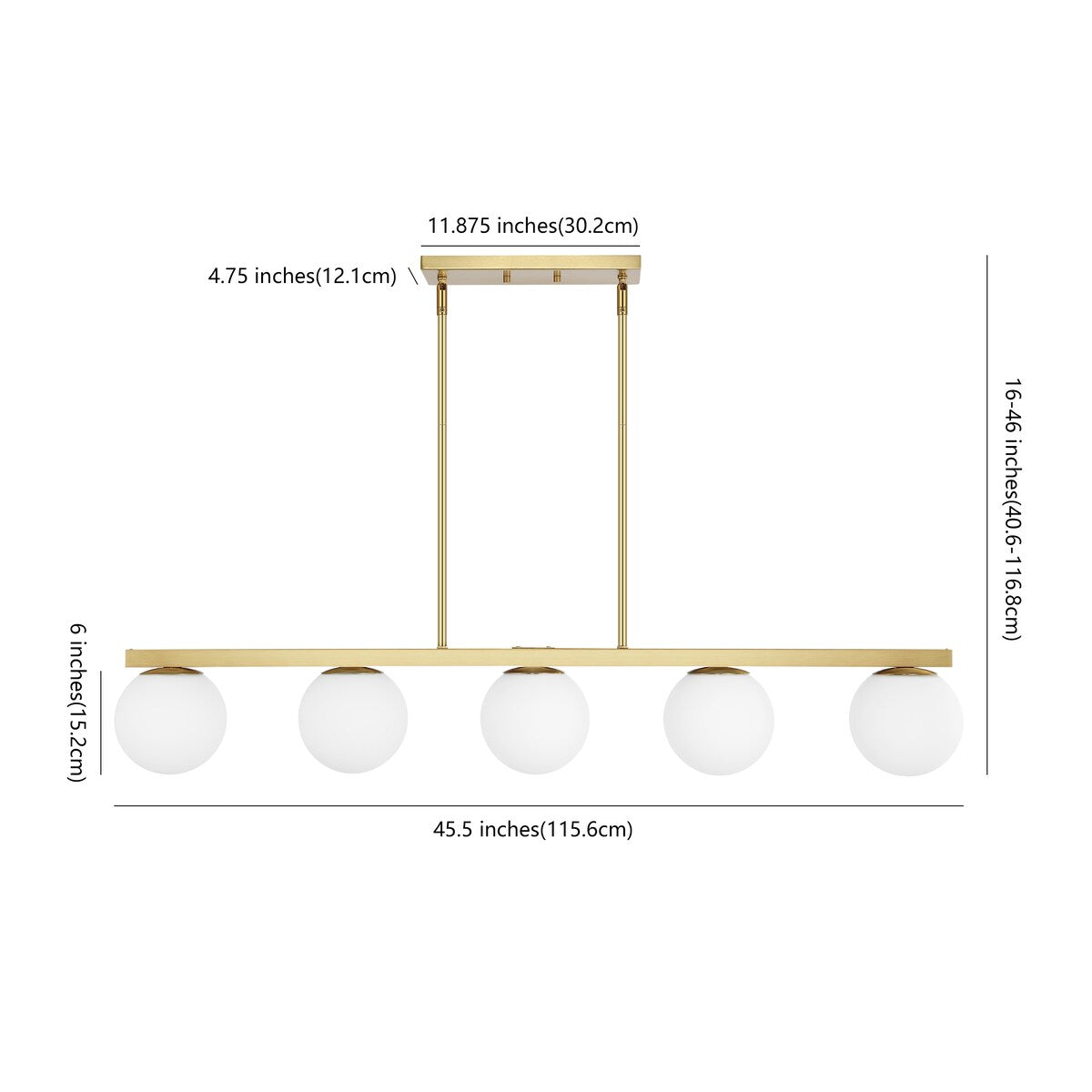 Luca Parisian 45.5" 5-Light Modern Glam Iron Globe Linear LED Pendant by JONATHAN Y