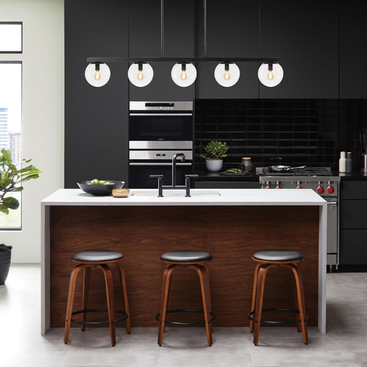 Luca Parisian 45.5" 5-Light Modern Glam Iron Globe Linear LED Pendant by JONATHAN Y
