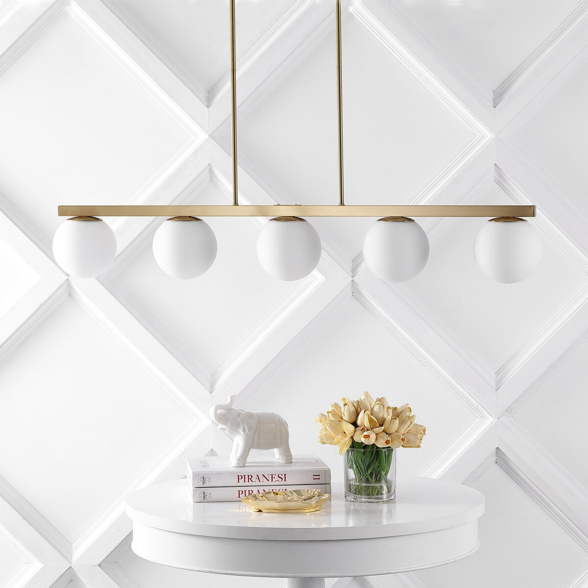 Luca Parisian 45.5" 5-Light Modern Glam Iron Globe Linear LED Pendant by JONATHAN Y