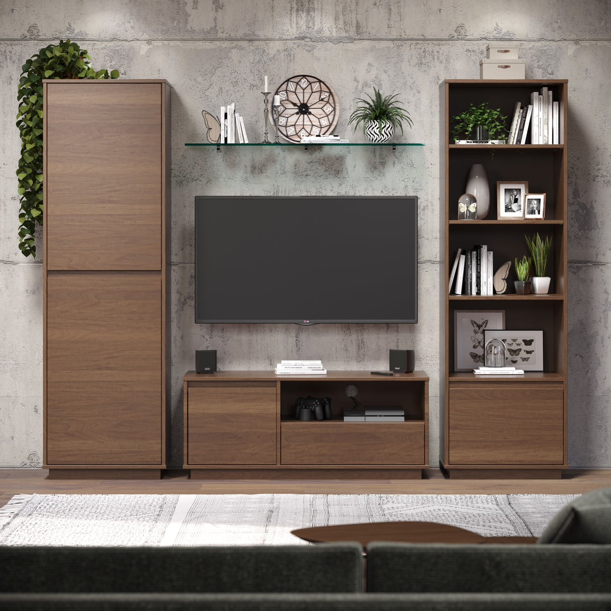 Lucas Mid Century Walnut Media Console TV Stand
