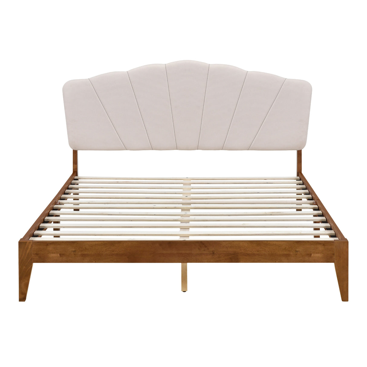 Lucass Shell Queen Wood Upholstered Platform Bed Frame