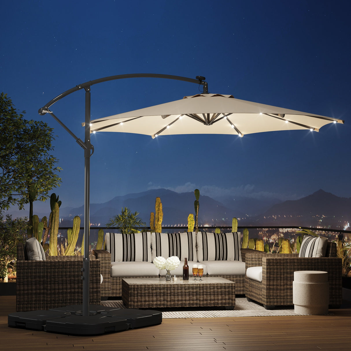 Lucent 10' Cantilever Patio Umbrella with Solar LED Lights