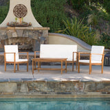 Luciano Outdoor 4-piece Acacia Wood Chat Set with Cushions by Christopher Knight Home
