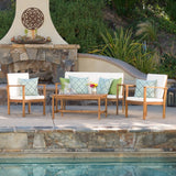 Luciano Outdoor 4-piece Acacia Wood Chat Set with Cushions by Christopher Knight Home
