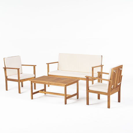 Luciano Outdoor 4-piece Acacia Wood Chat Set with Cushions by Christopher Knight Home