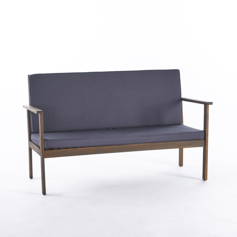 Luciano Outdoor Acacia Wood Bench with Cushions by Christopher Knight Home