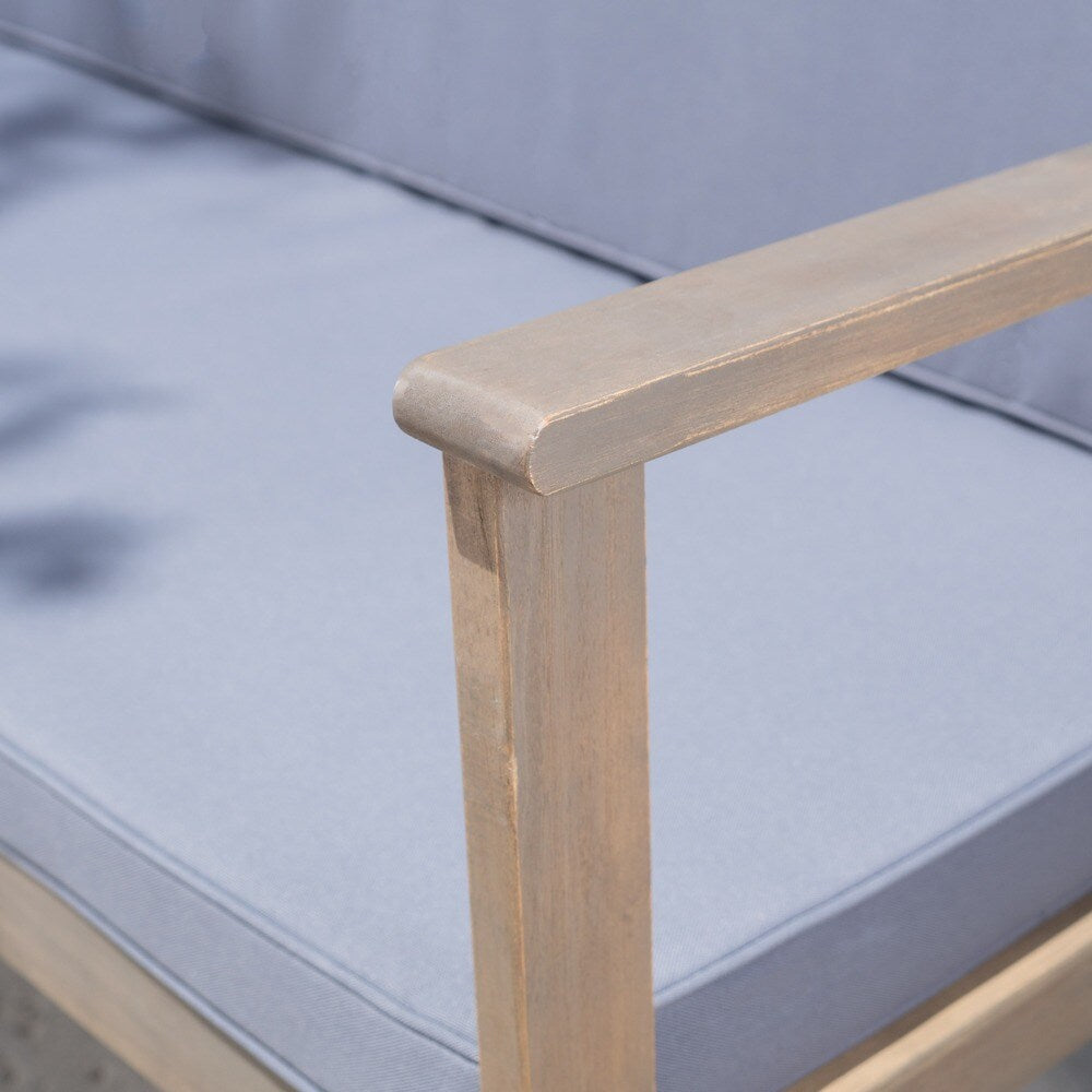 Luciano Outdoor Acacia Wood Bench with Cushions by Christopher Knight Home
