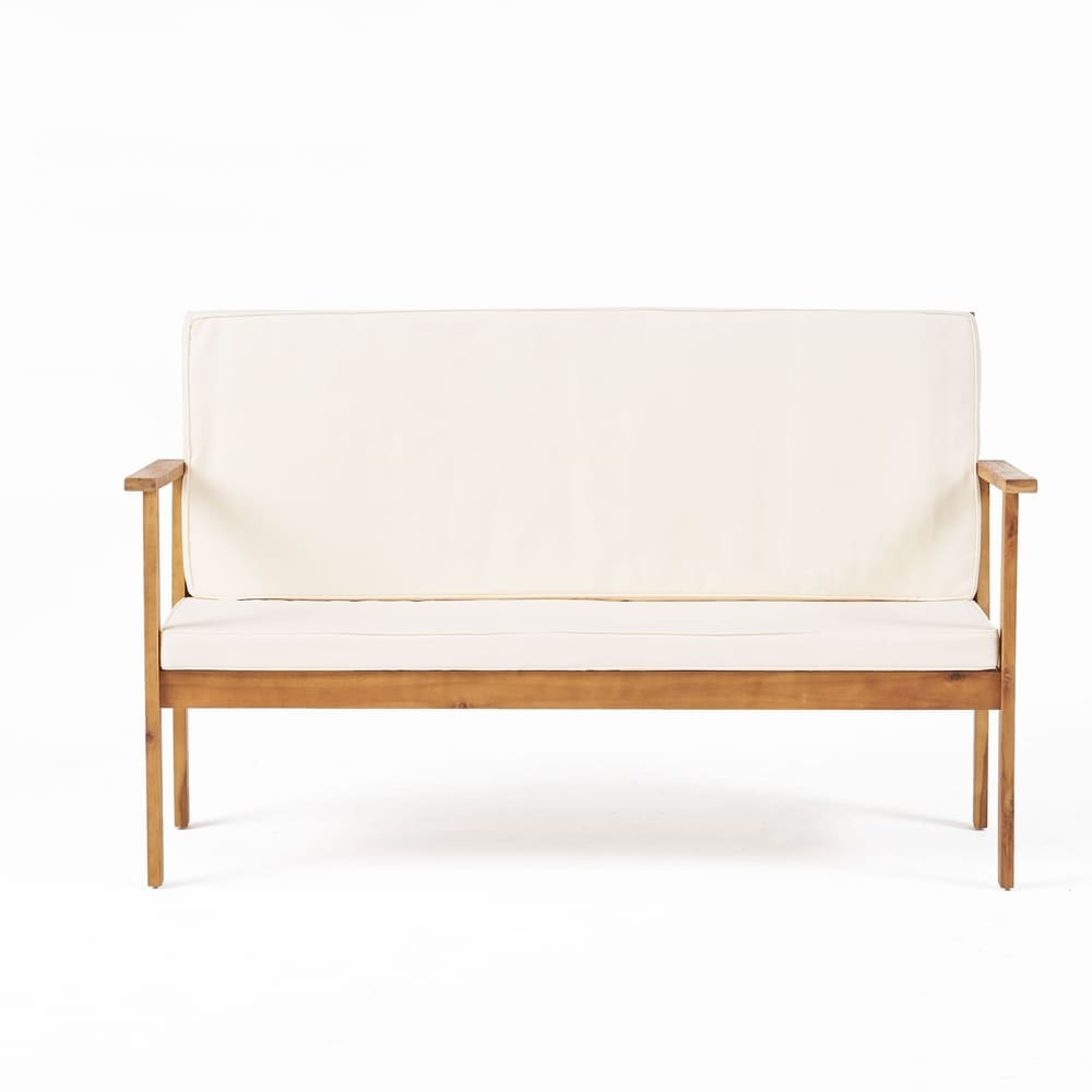 Luciano Outdoor Acacia Wood Bench with Cushions by Christopher Knight Home