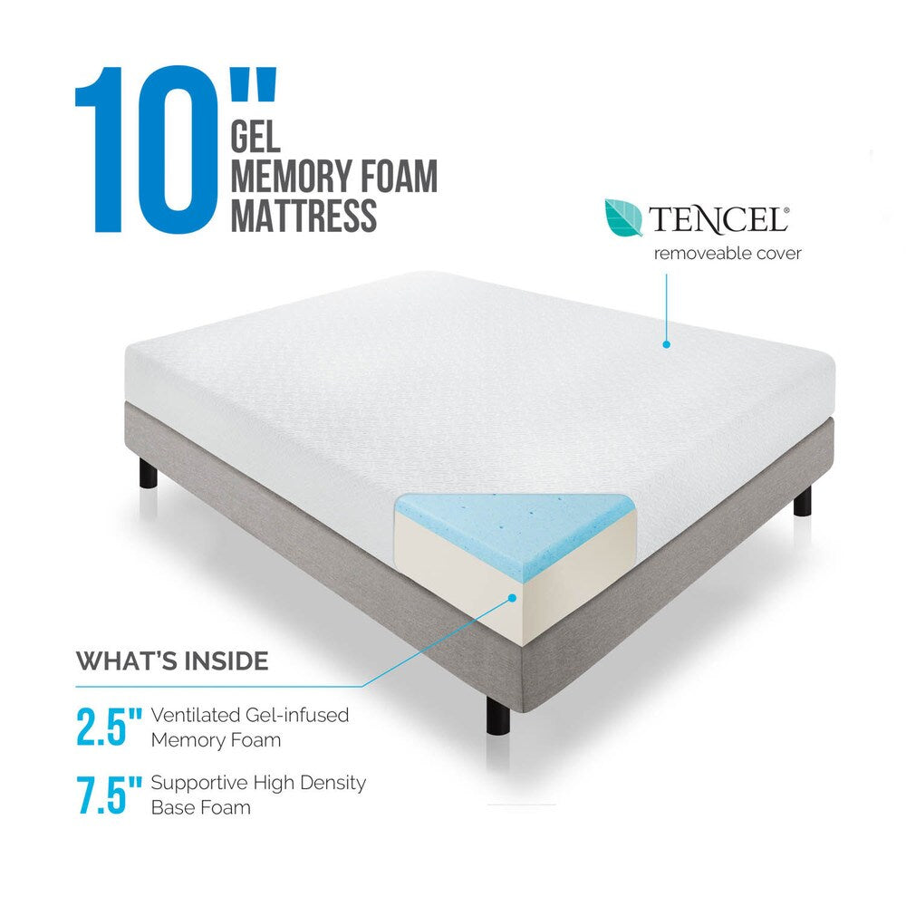 Lucid 10-inch Cal King-size Gel Memory Foam Mattress with 4 Down Blend Pillows