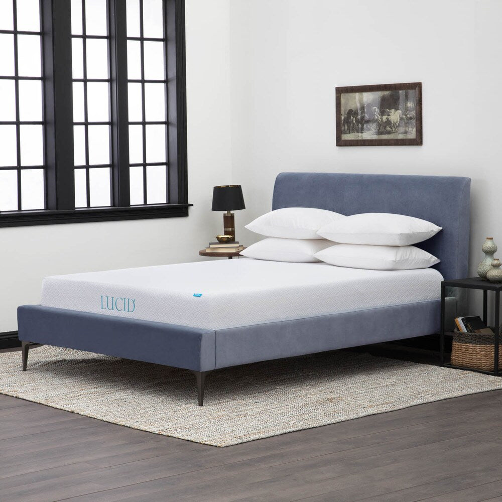 Lucid 10-inch Cal King-size Gel Memory Foam Mattress with 4 Down Blend Pillows