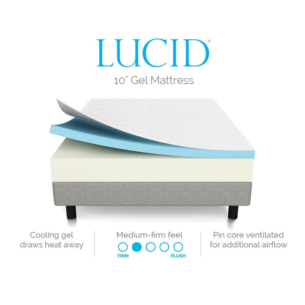 Lucid 10-inch Cal King-size Gel Memory Foam Mattress with 4 Down Blend Pillows