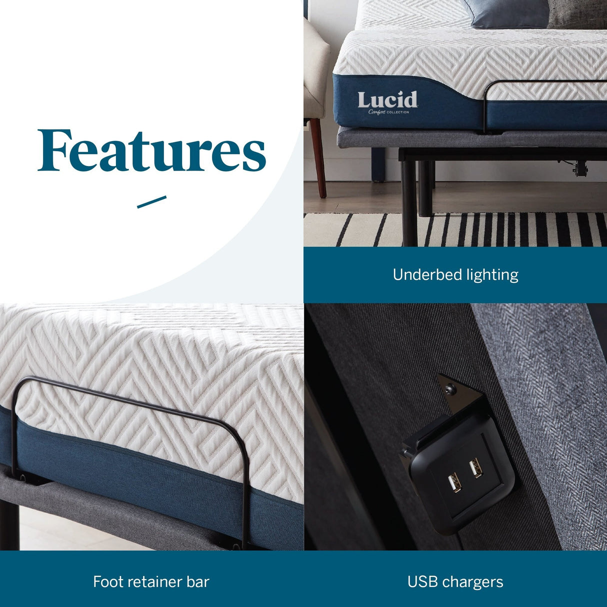 Lucid Comfort Collection 10-inch Gel Memory Foam Mattress and Deluxe Adjustable Bed Set