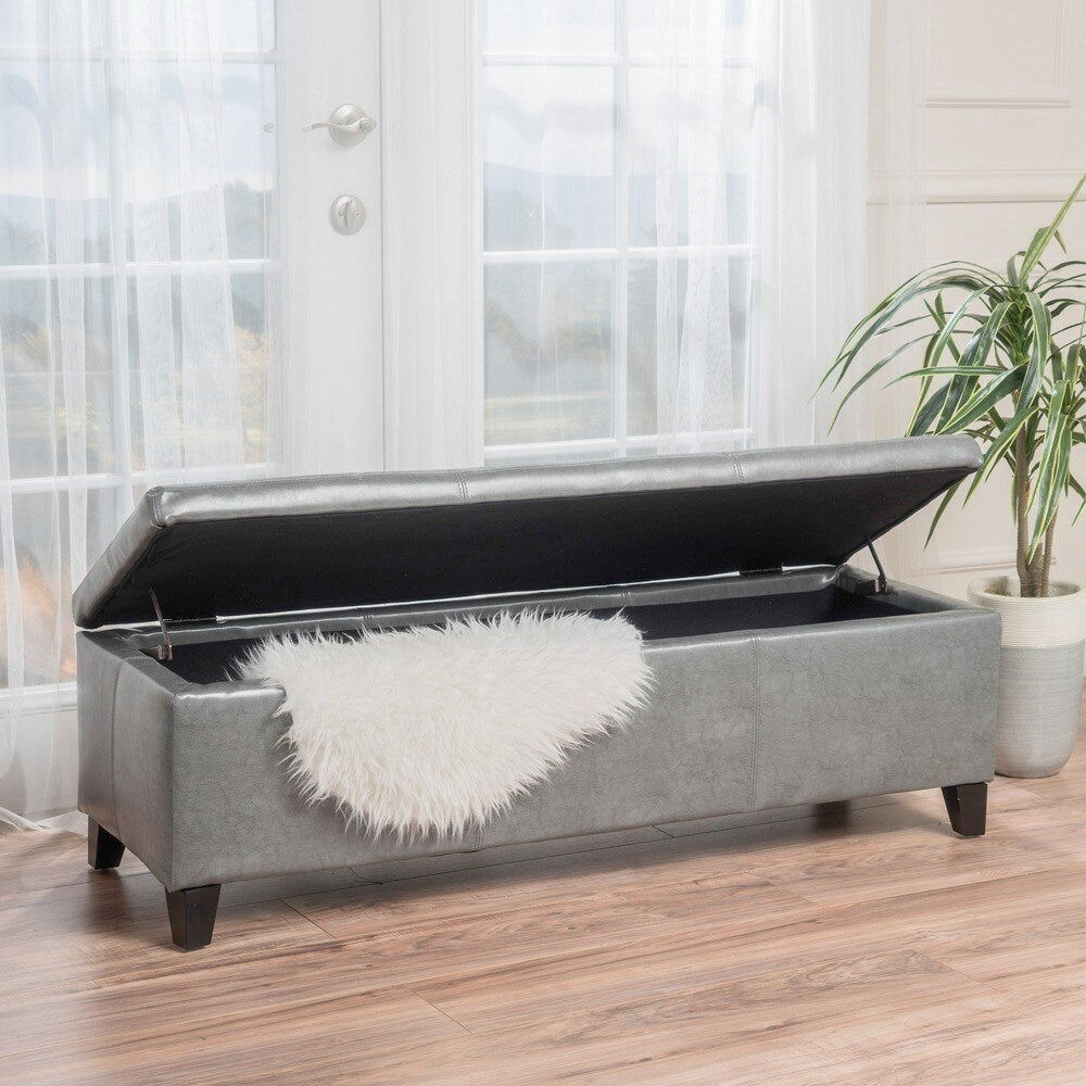 Lucinda Bonded Leather Stitched Storage Ottoman Bench by Christopher Knight Home